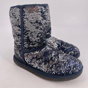 Ugg Classic Short Blue Sequin Shearling Lined Winter Boots 6